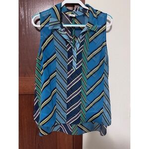 Cabi Womens Sleeveless Chevron Print Blouse Top XL Blue Green Purple